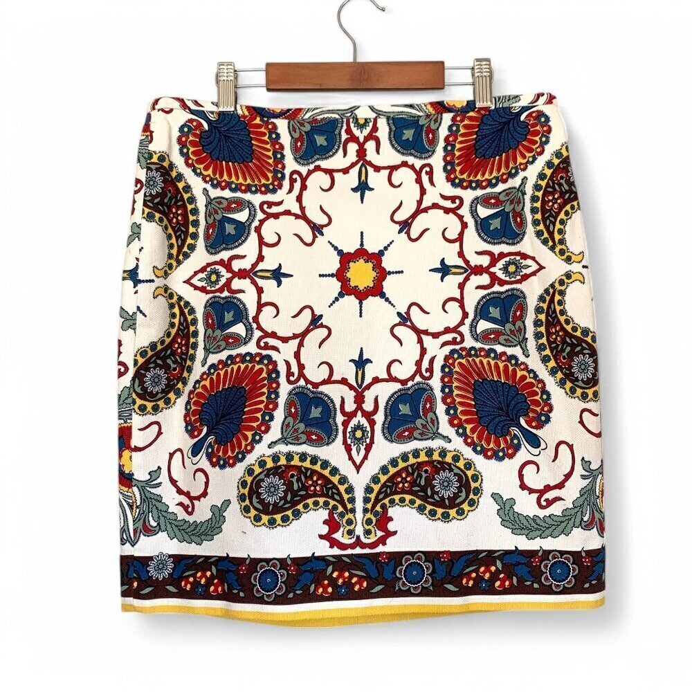 Tommy Hilfiger Womens Printed Cotton Skirt Size 12 Ornate Paisley & Floral Print